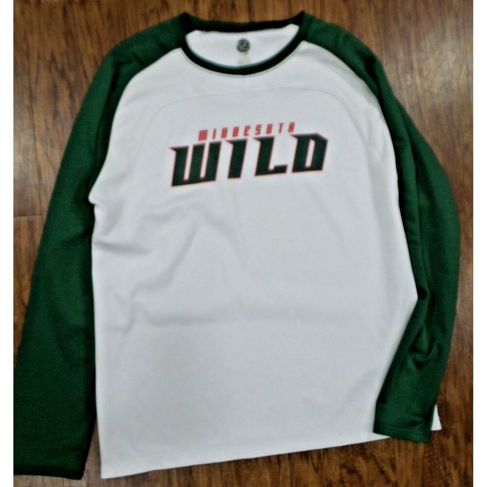 Minnesota Wild Shirt NHL White/Green Long Sleeve Shirt Size Large